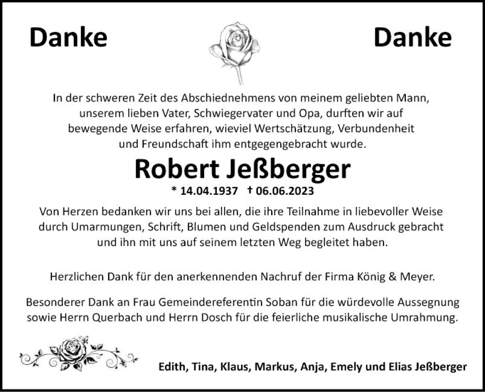  Traueranzeige für Robert Jeßberger vom 24.06.2023 aus Fränkische Nachrichten