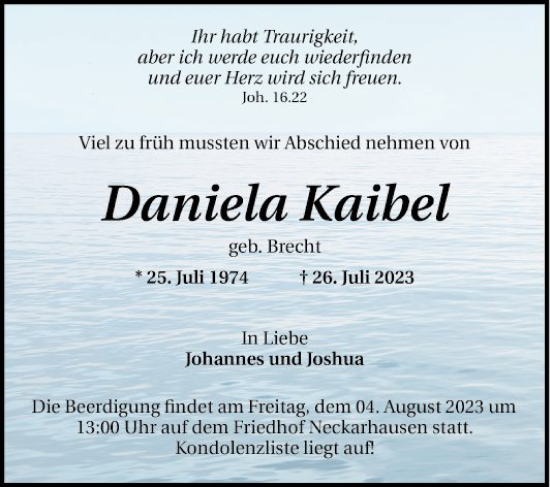 Traueranzeige von Daniela Kaibel von Mannheimer Morgen