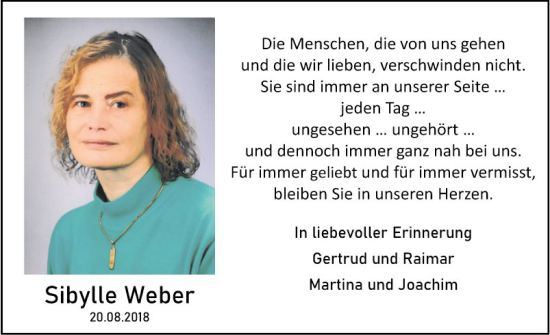 Traueranzeige von Sibylle Weber von Fränkische Nachrichten