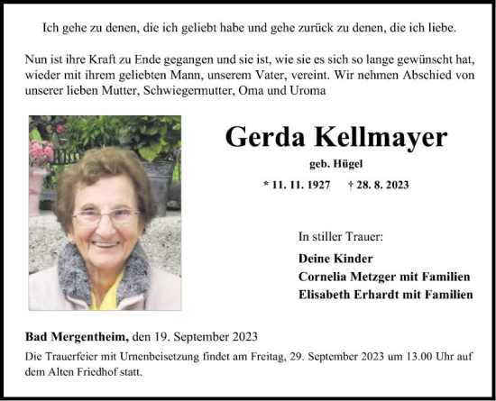 Traueranzeigen Von Gerda Kellmayer | Trauerportal Ihrer Tageszeitung