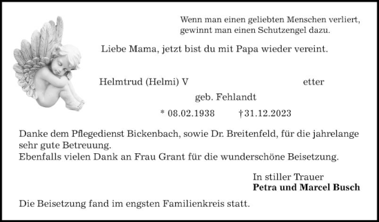 Traueranzeige von Helmtrud  von Bergsträßer Anzeiger