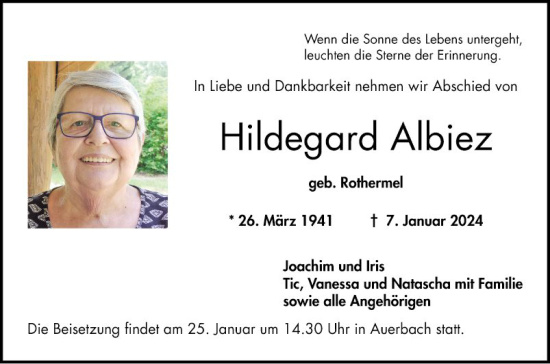 Traueranzeige von Hildegard Albiez von Bergsträßer Anzeiger