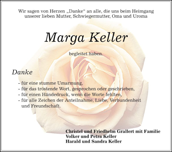 Traueranzeige von Marga Keller von Schwetzinger Zeitung