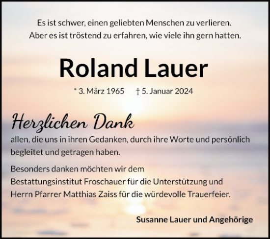 Traueranzeige von Roland Lauer von Schwetzinger Zeitung