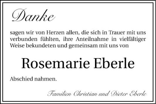 Traueranzeige von Rosemarie Eberle von Bergsträßer Anzeiger