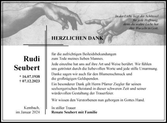 Traueranzeige von Rudi Seubert von Fränkische Nachrichten