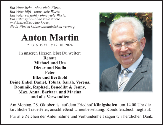 Traueranzeige von Anton Martin von Fränkische Nachrichten