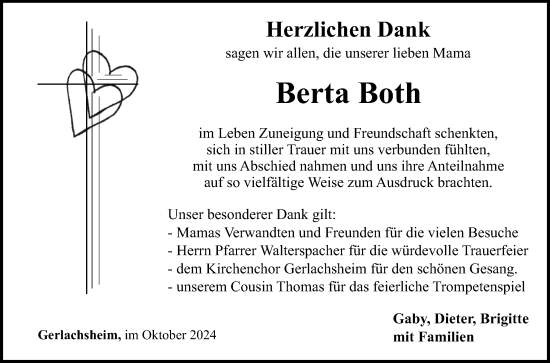 Traueranzeige von Berta Both von Fränkische Nachrichten