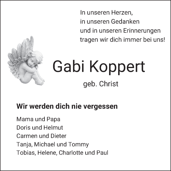 Traueranzeige von Gabi Koppert von Schwetzinger Zeitung