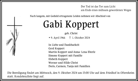 Traueranzeige von Gabi Koppert von Schwetzinger Zeitung