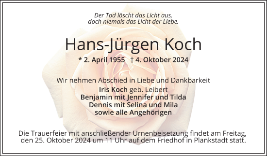 Traueranzeige von Hans-Jürgen Koch von Schwetzinger Zeitung