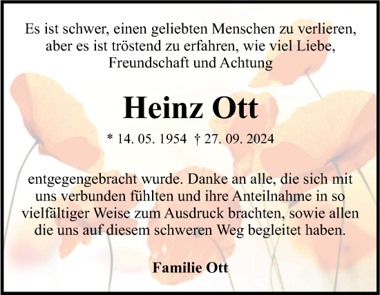 Traueranzeige von Heinz Ott von Fränkische Nachrichten