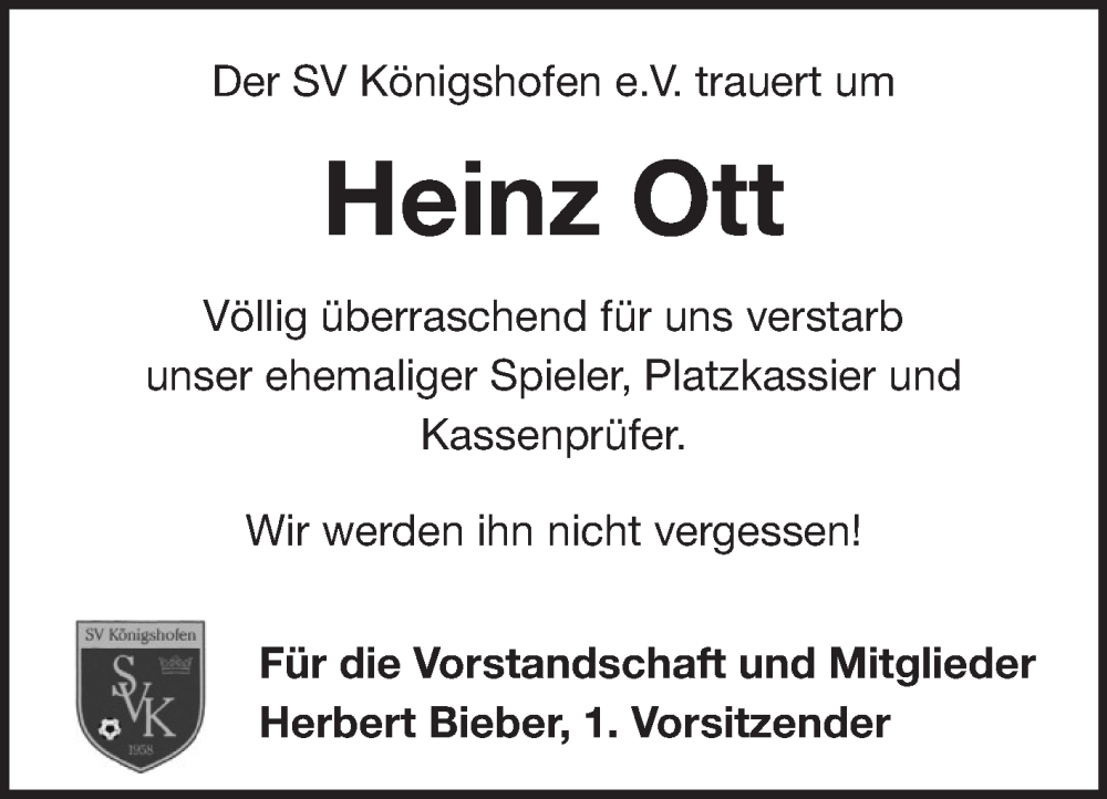  Traueranzeige für Heinz Ott vom 10.10.2024 aus Fränkische Nachrichten