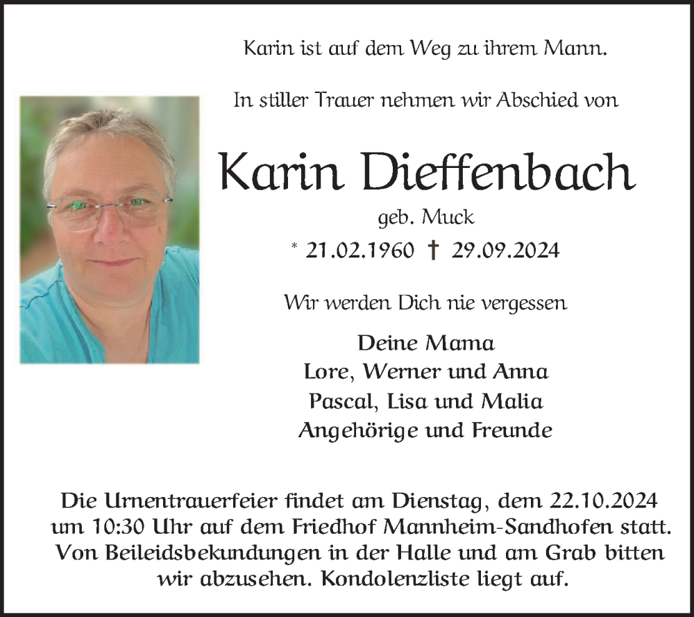  Traueranzeige für Karin Dieffenbach vom 19.10.2024 aus Mannheimer Morgen