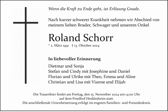 Traueranzeige von Roland Schorr von Mannheimer Morgen