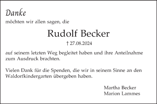 Traueranzeige von Rudolf Becker von Schwetzinger Zeitung