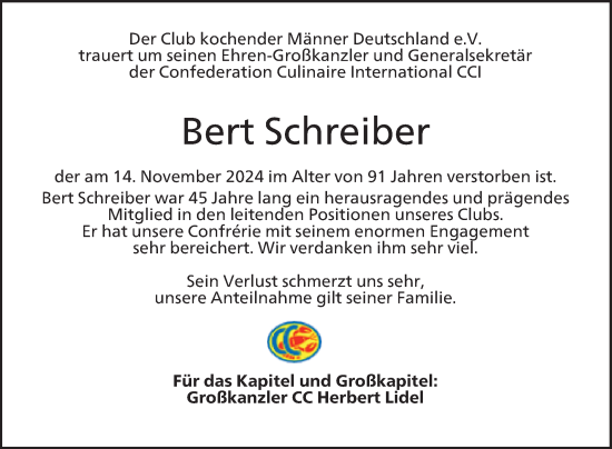 Traueranzeige von Bert Schreiber von Mannheimer Morgen