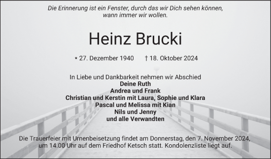 Traueranzeige von Heinz Brucki von Schwetzinger Zeitung