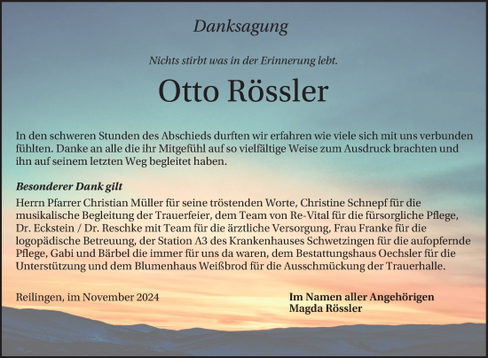 Traueranzeige von Otto Rössler von Schwetzinger Zeitung