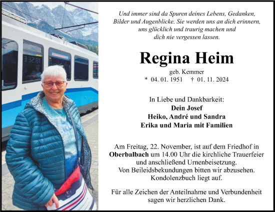 Traueranzeige von Regina Heim von Fränkische Nachrichten