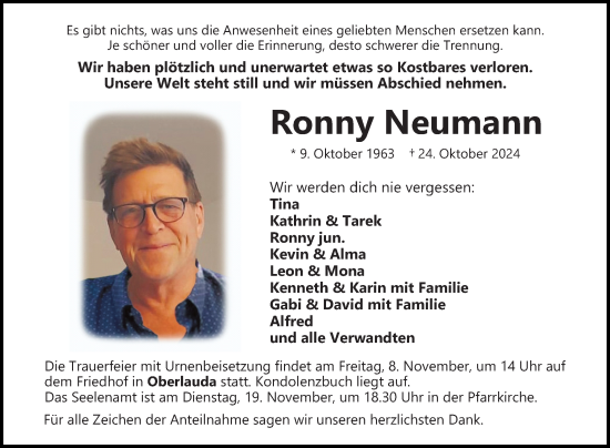 Traueranzeige von Ronny Neumann von Fränkische Nachrichten