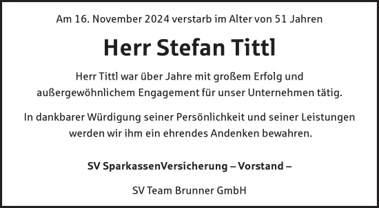 Traueranzeige von Stefan Tittl von Fränkische Nachrichten