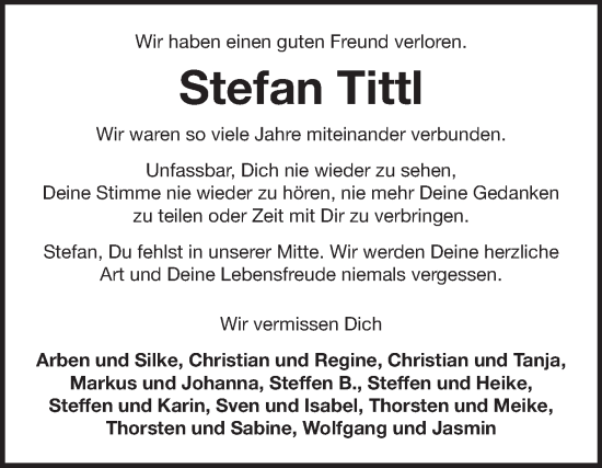 Traueranzeige von Stefan Tittl von Fränkische Nachrichten