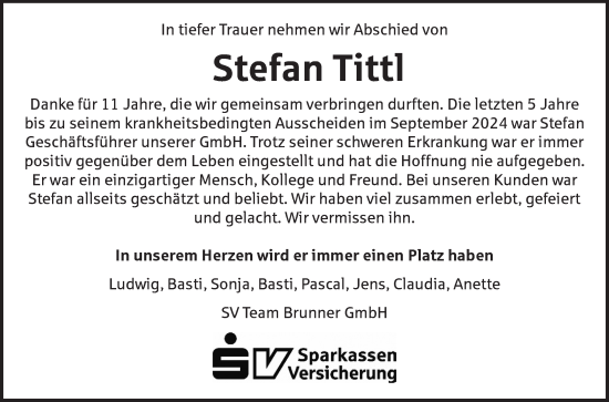 Traueranzeige von Stefan Tittl von Fränkische Nachrichten