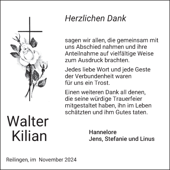 Traueranzeige von Walter Kilian von Schwetzinger Zeitung