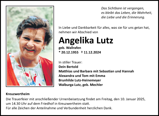 Traueranzeige von Angelika Lutz von Fränkische Nachrichten