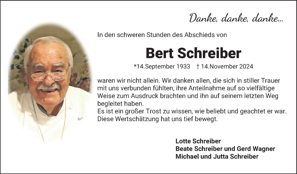  Traueranzeige für Bert Schreiber vom 07.12.2024 aus Mannheimer Morgen