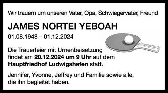 Traueranzeige von James Nortei Yeboah von Mannheimer Morgen