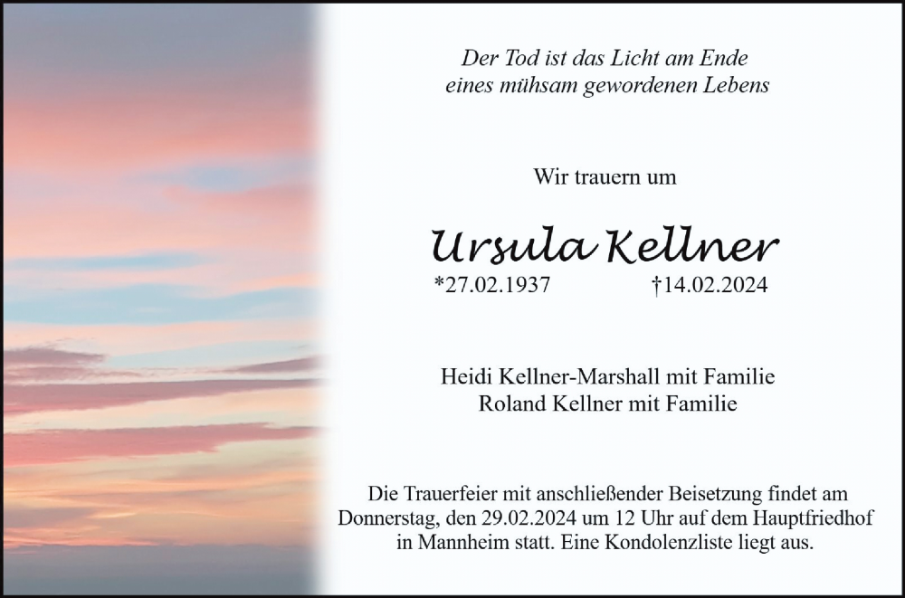  Traueranzeige für Ursula Keller vom 17.02.2024 aus 