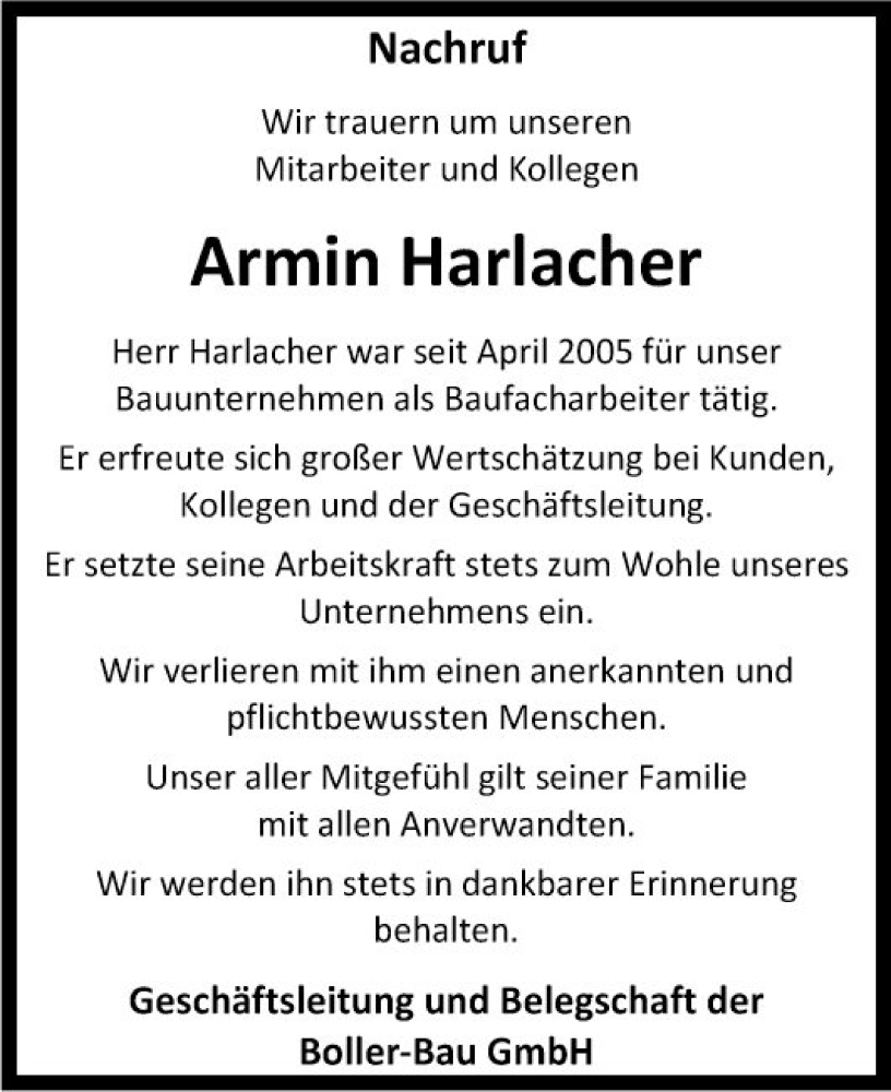  Traueranzeige für Armin Harlacher vom 24.02.2024 aus Fränkische Nachrichten
