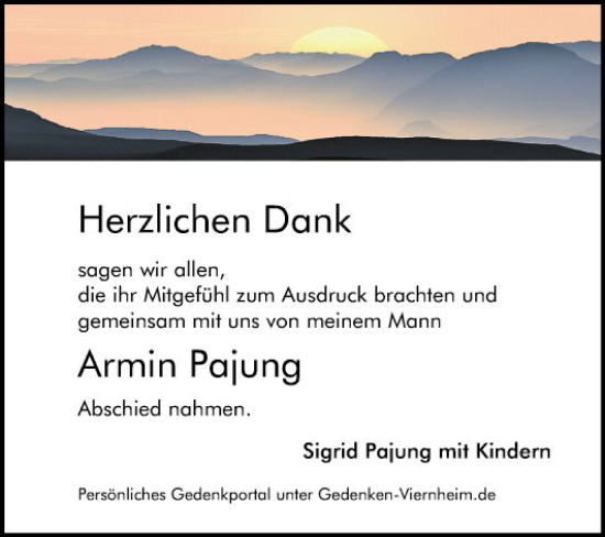 Traueranzeige von Armin Pajung von Mannheimer Morgen