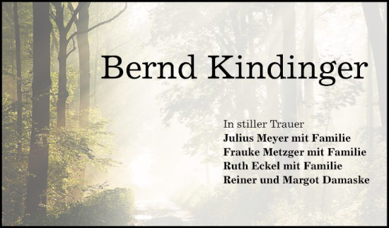 Traueranzeige von Bernd Kindinger von Bergsträßer Anzeiger
