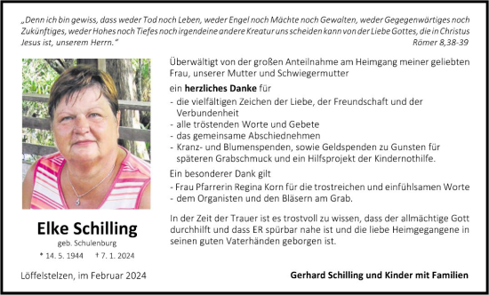 Traueranzeige von Elke Schilling von Fränkische Nachrichten