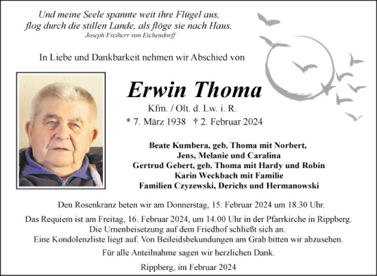 Traueranzeige von Erwin Thoma von Fränkische Nachrichten