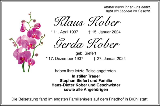 Traueranzeige von Gerda Kober von Schwetzinger Zeitung