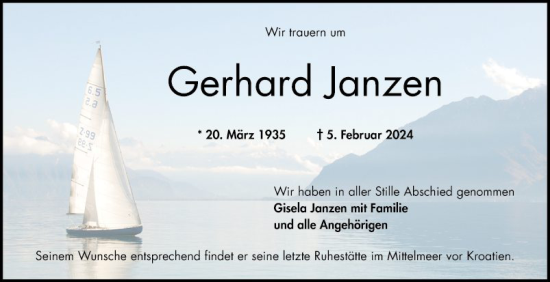 Traueranzeige von Gerhard Janzen von Bergsträßer Anzeiger