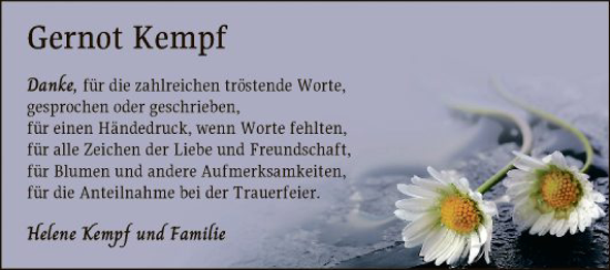 Traueranzeige von Gernot Kempf von Fränkische Nachrichten
