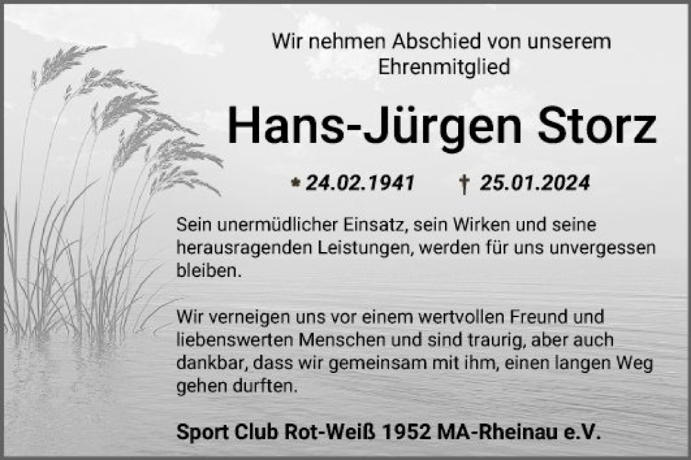  Traueranzeige für Hans-Jürgen Storz vom 03.02.2024 aus Mannheimer Morgen