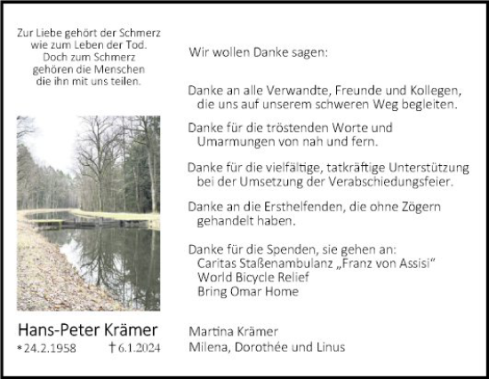 Traueranzeige von Hans-Peter Krämer von Schwetzinger Zeitung