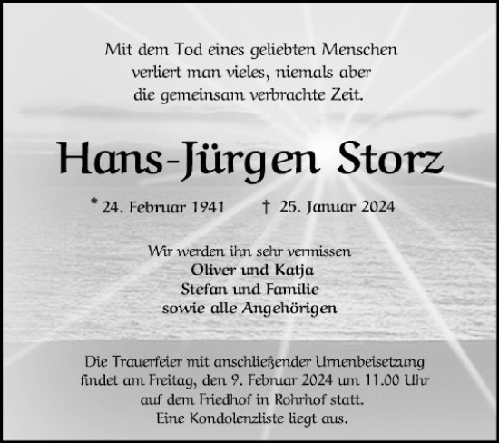 Traueranzeige von Hans Jürgen Storz von Mannheimer Morgen