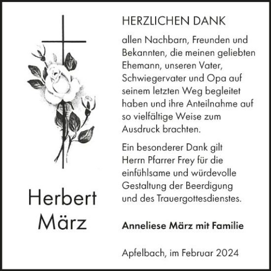 Traueranzeige von Herbert März von Fränkische Nachrichten