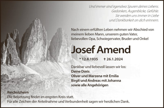Traueranzeige von Josef Amend von Fränkische Nachrichten