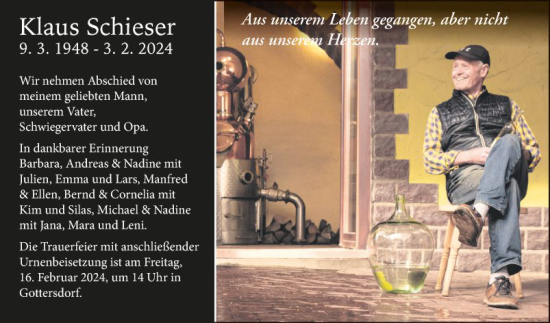 Traueranzeige von Klaus Schieser von Fränkische Nachrichten