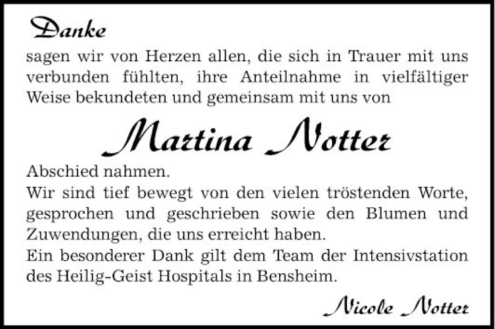  Traueranzeige für Martina Notter vom 03.02.2024 aus Bergsträßer Anzeiger