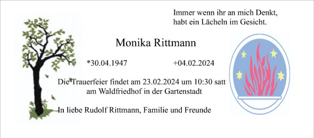  Traueranzeige für Monika Rittmann vom 17.02.2024 aus Mannheimer Morgen