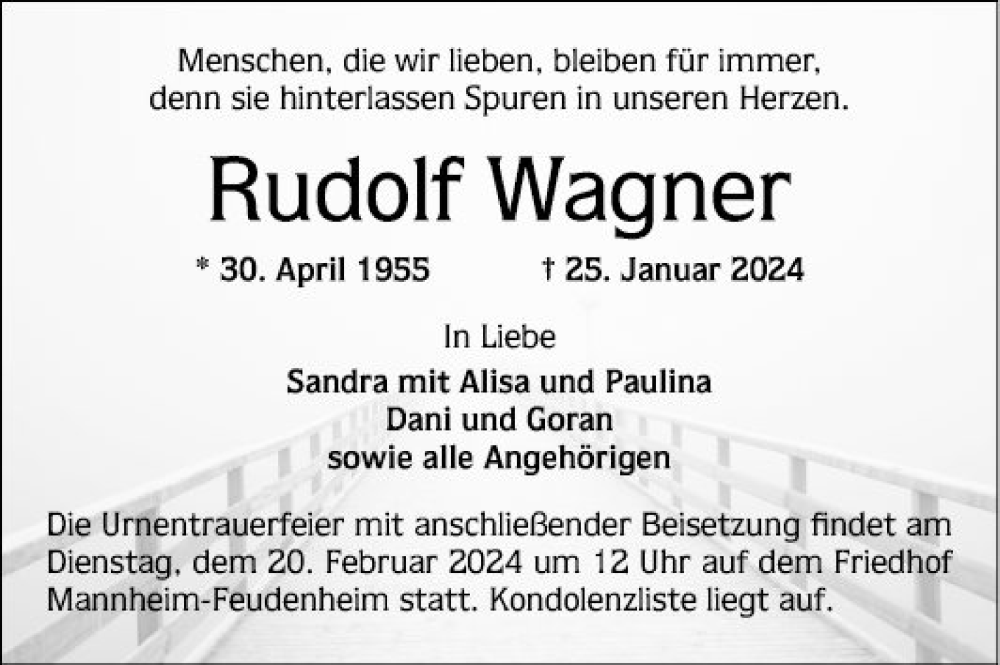  Traueranzeige für Rudolf Wagner vom 03.02.2024 aus Mannheimer Morgen
